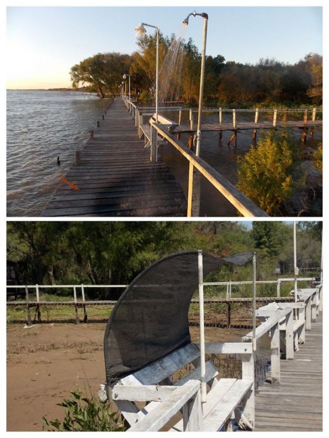 Media sombra y duchas en el muelle del Guazú