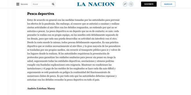 La Nación: Carta de Lectores firmada por el socio Andrés Marey